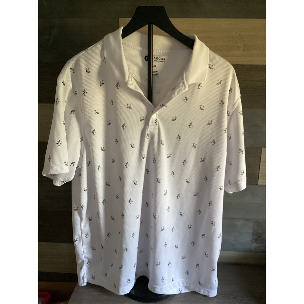 Haggar Mens Golf Polo Large  White Martini Glass All Over Print Collared Casual